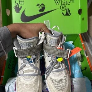 Off-White White Grey High-Top Sneakers with Neon Accents